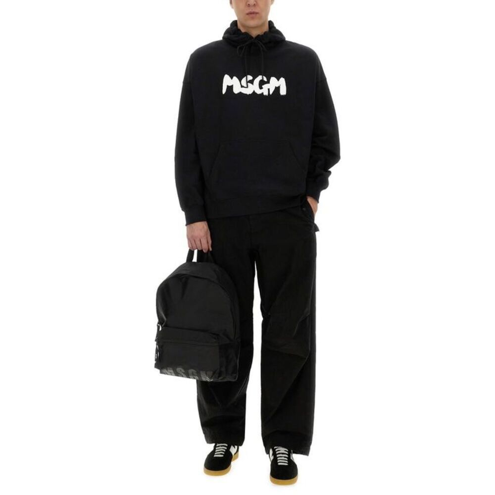 MSGM Logo Print Hoodie Men BLACK Sweaters & Cardigans